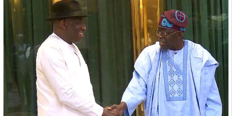 Tinubu receives Jonathan in Aso Rock after return from Guinea-Bissau