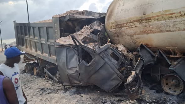 Two die in Lagos as fuel-laden tanker rams into truck in Lagos