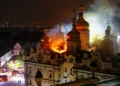 Russian strikes kill 11, set historic cathedral in Kyiv ablaze
