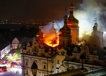 Russian strikes kill 11, set historic cathedral in Kyiv ablaze